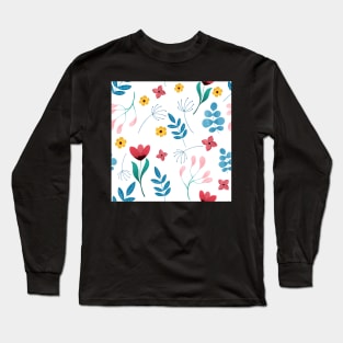 Floral Pattern Illustration Pink Yellow Blue Green Long Sleeve T-Shirt